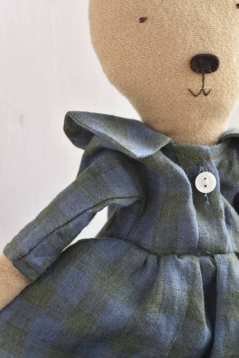 Agatha – Bear in Field Plaid Linen Dress
