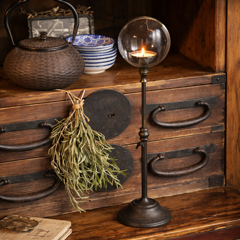 Iron Tealight Candle Holder with Magnifying Glass