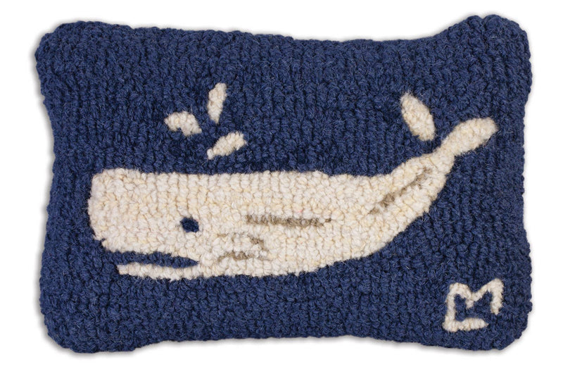 Blue Whale Hand-Hooked Wool Pillow – 8" x 12"