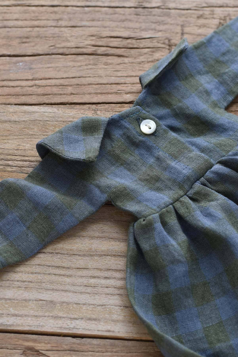 Agatha – Bear in Field Plaid Linen Dress