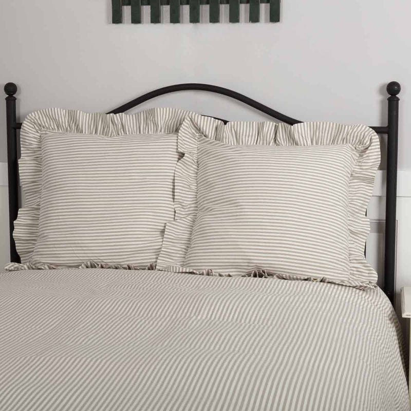 Farmhouse Ticking Taupe Fabric Euro Sham with Ruffle
