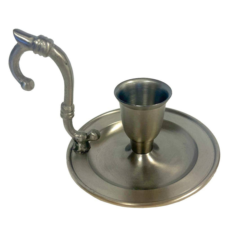 Early American Pewter-Plated Chamberstick Candle Holder