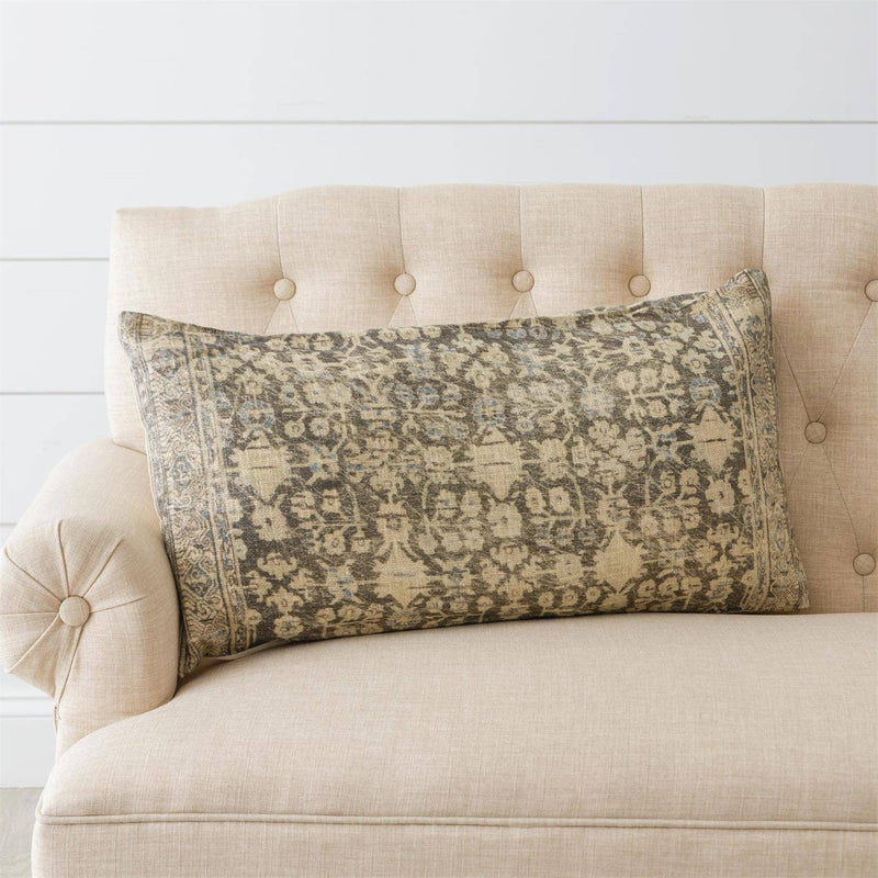 Antique Rug Pattern Lumbar Pillow - Faded Gray and Cream