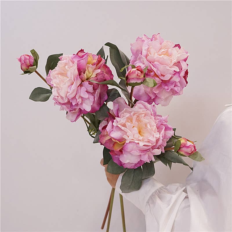 Pink Peony Stem, Faux Dried Look Silk Peony, Spring Peonies