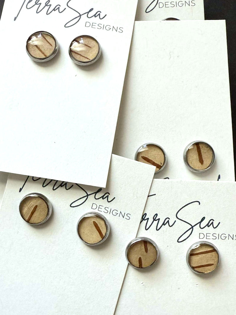 Wooden earrings on TerraSea Designs packaging