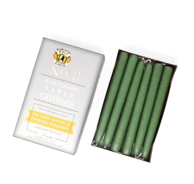 Pair of Mole Hollow 8" Green Candles