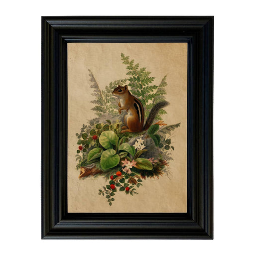 Framed artwork of a squirrel among plants on a beige background