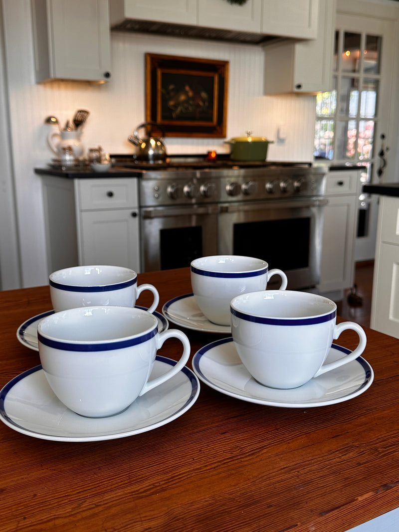 Vintage Williams-Sonoma Brasserie Blue Cups & Saucers