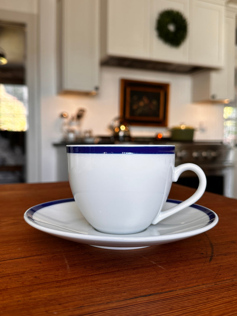 Vintage Williams-Sonoma Brasserie Blue Cups & Saucers
