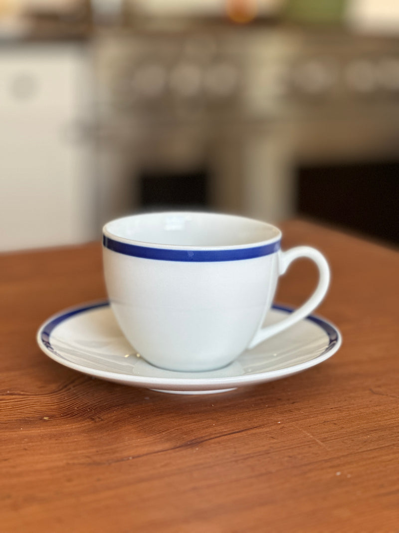Vintage Williams-Sonoma Brasserie Blue Cups & Saucers