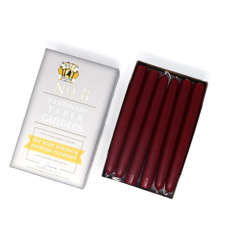 Pair of Mole Hollow 8" Burgundy taper Candles
