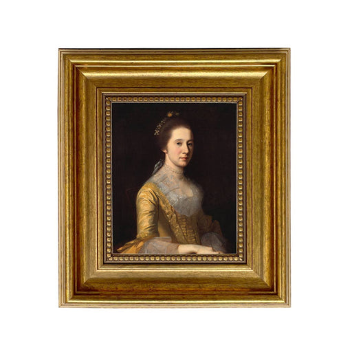 Portrait painting of a woman in a gold frame on a white background
