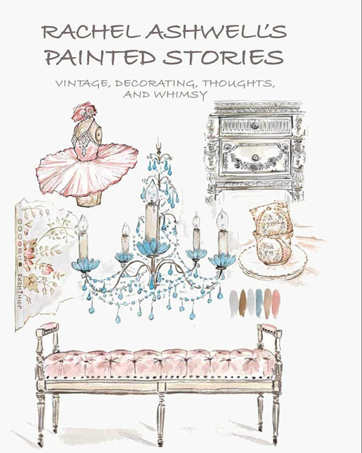 Watercolor skecthes of ballerina tutu, chandelier,pink bench 