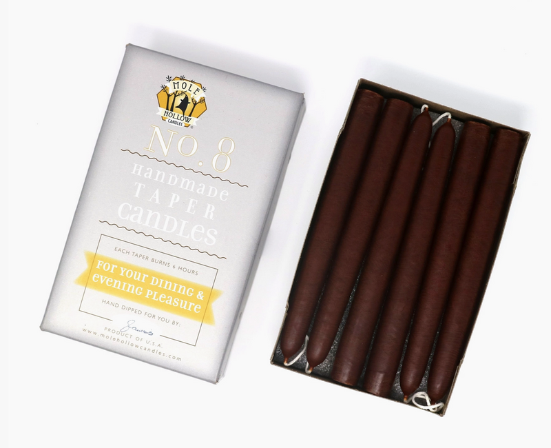 Box of 12 Mole Hollow  8" Taper Candles -  Chestnut
