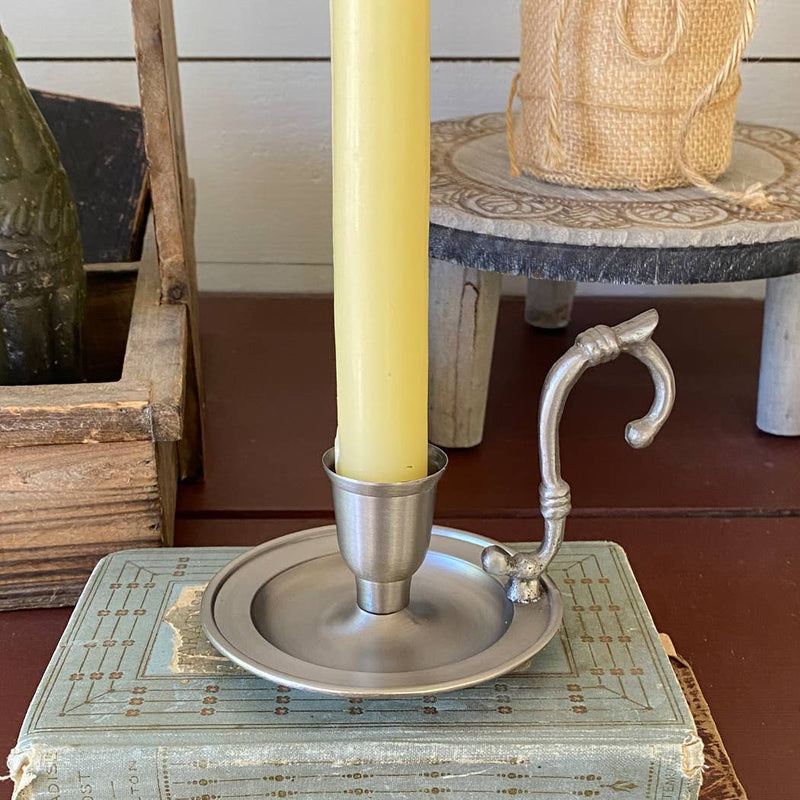 Early American Pewter-Plated Chamberstick Candle Holder
