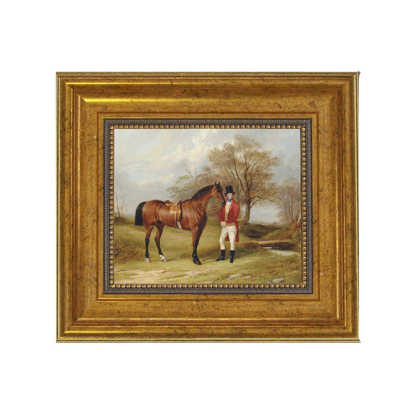 Gentleman Standing Beside Horse - Vintage Painting Print: 5" x 6"