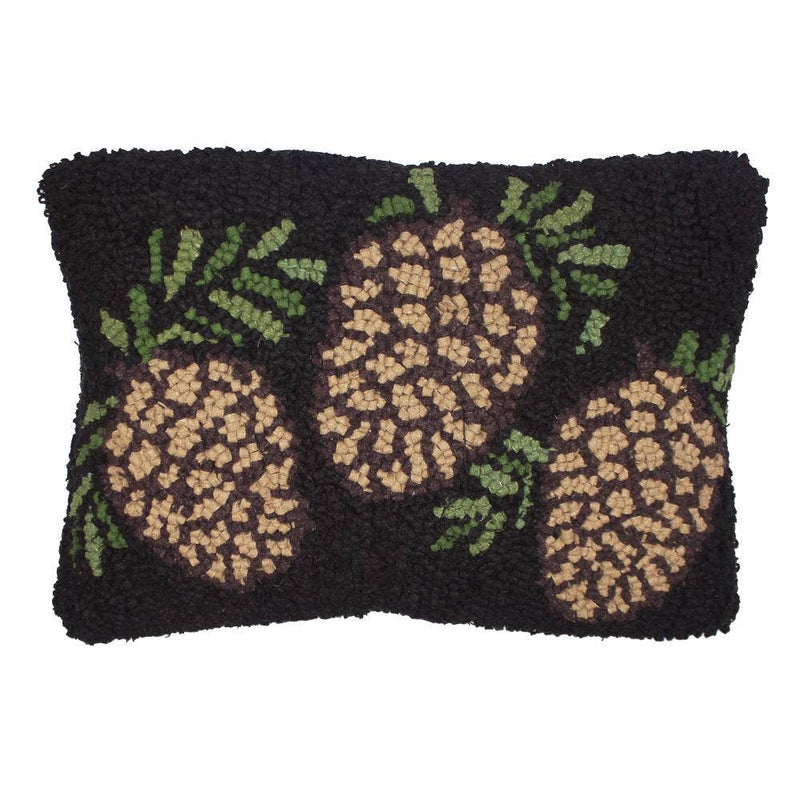 Three Pinecones Hooked Wool Pillow