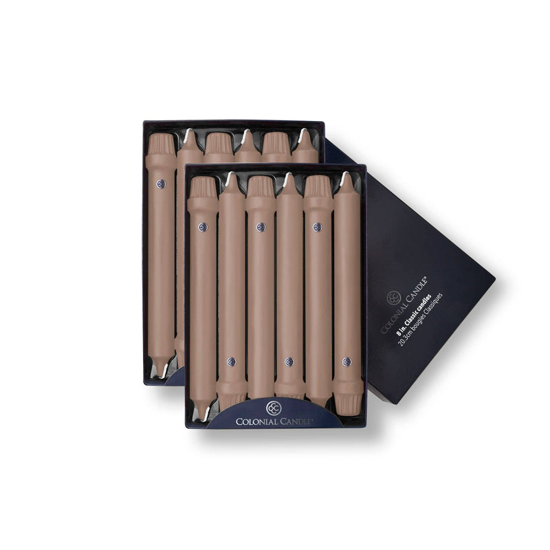 Colonial Candle Mocha Taper Candles – 8" Set of Two