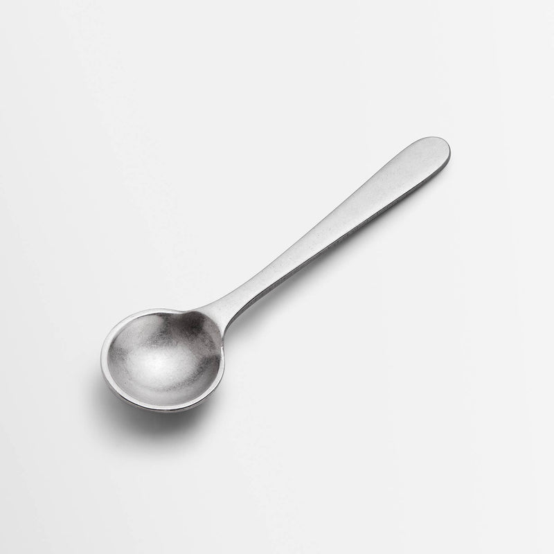 pewter spoon on a white background