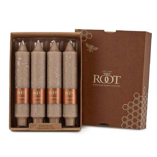Set of Root candles in a box with the Root logo.