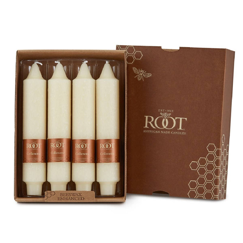 Set of four candles in a brown box with 'ROOT' branding on a white background