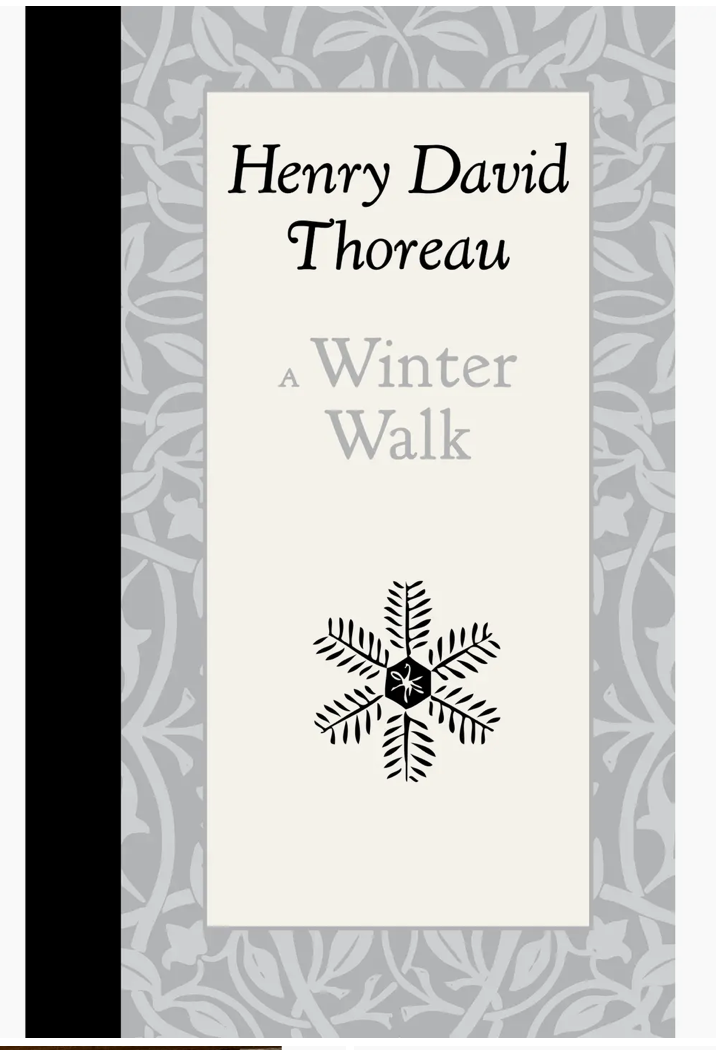 A book cover of 'Winter Walk' by Henry David Thoreau featuring a title and author name at the top, with a snowflake pattern in the lower part.